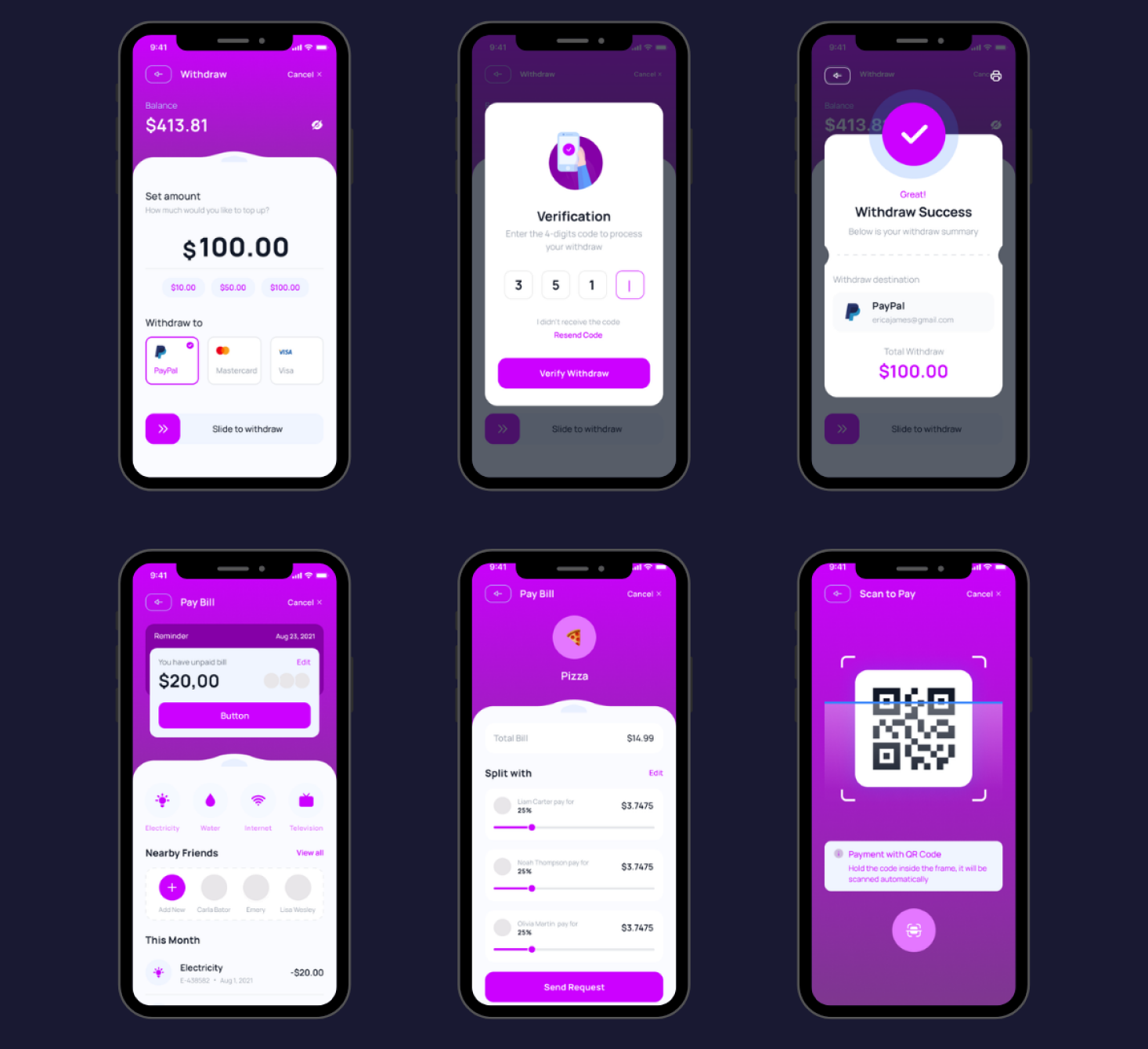 Zapp Wallet payments, QR, and everyday action screens