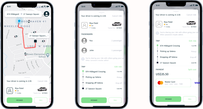 EasyGo live tracking and trip experience screens