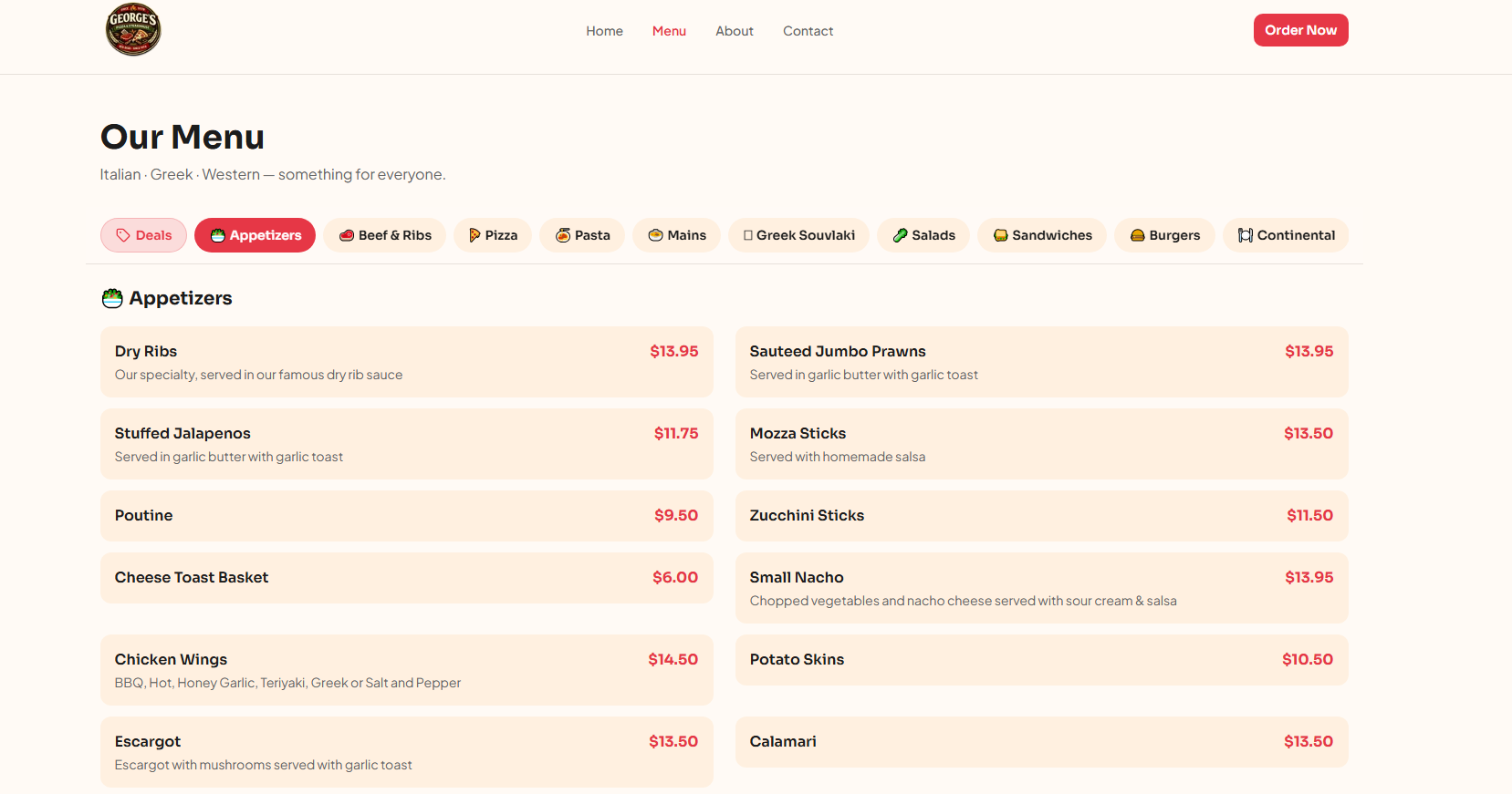 Iterated menu layout with tabs and scannable item list