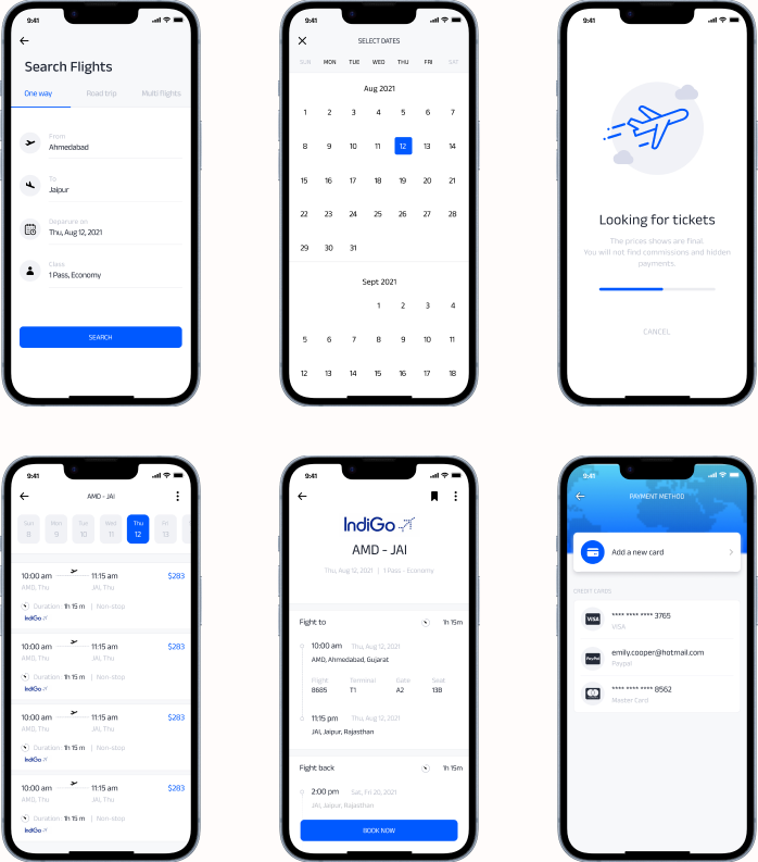 TripOn flight booking screens