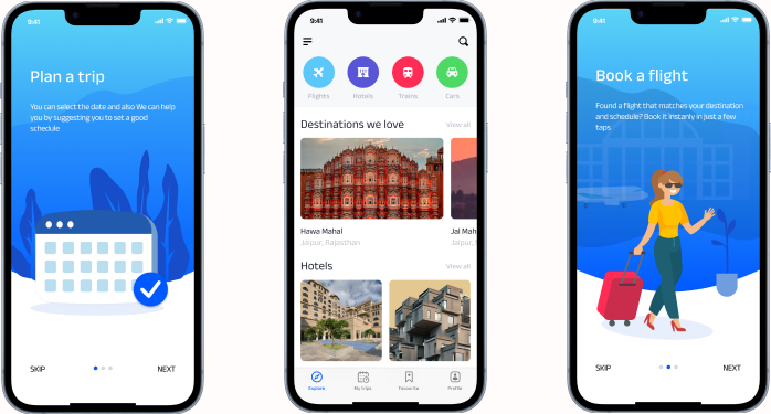 TripOn context screens: splash and onboarding
