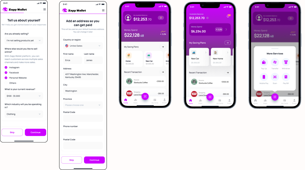 Dashboard and home experience mockups