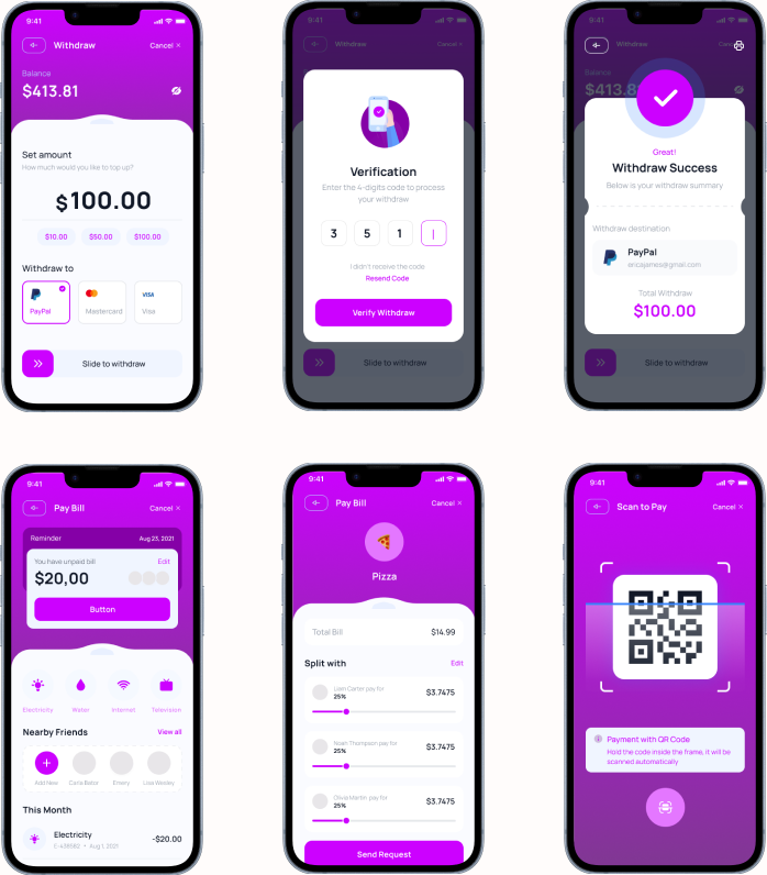 Payments, QR, and daily feature screens